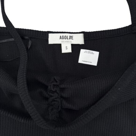 Agolde Lola Gathered Front Ruched Bodice Ribbed Tank In Black Small - Picture 5 of 8